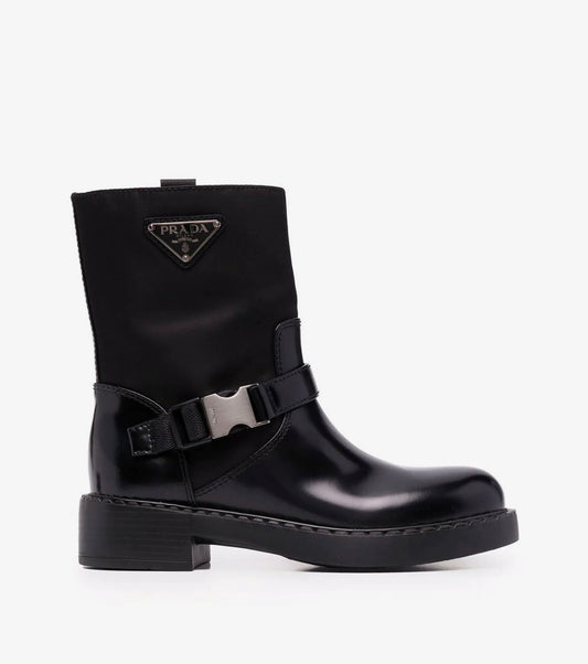 ( W ) brushed leather and Re-Nylon booties - SNKRBASE